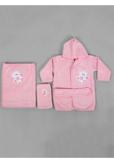 %100 Pamuk Yenidoğan Bebek Çocuk Bornoz Havlu Takımı Set Pembe-standart Pembe