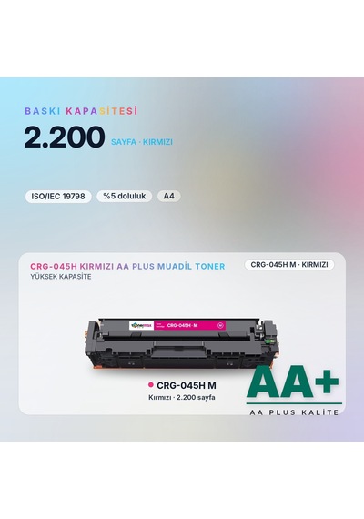 Canon Crg-045h M Kırmızı Uyumlu Toner Aa Plus / Lbp611cn / Lbp613cdw / Mf631cn / Mf633cdw / Mf635cx
