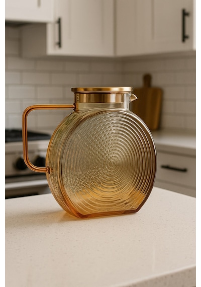 Qerhome Borosilikat Cam Amber Salyangoz Desenli Cam Demlik & Sürahi 2000 Ml