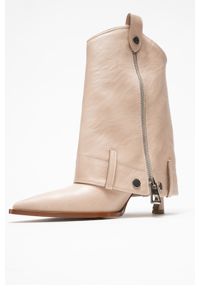 Luvishoes Luvi Shoes Lola Bej Fermuarlı Sivri Burunlu Kadın Topuklu Bot Bej