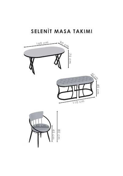 Selenit Mutfak Yemek Masası Takımı- 6 Kişilik Mutfak Masa Sandalye Takımı- Mutfak Masası Takımı Siyah