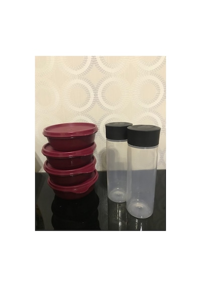 Bordo 300 Ml 4'lü Şeker Kap Ve 2'li Duru Sosluk Set Bordo