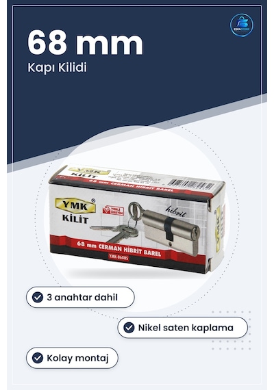 Hibrit Silindir Barel Kilit 68 Mm Nikel Saten 3 Anahtar Kapı Güve