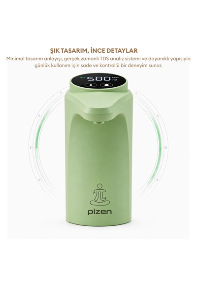 Pizen Flow Usb Şarjlı Otomatik Damacana Su Pompası Tds Ölçer 250ml 500ml 1l 2l Ölçü Özellikli Yeşil