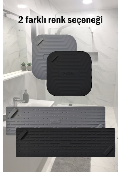 Siyah Uzun Ve Siyah Kare Silikon Gider Kapağı 2'li Set Koku Önleyici Banyo Mutfak Gider Tıkacı