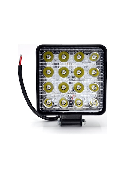 Beyaz Işık Çalışma Lambası 16 Led 12v - 24v 48w Kare Aluminyum Siyah Boyalı