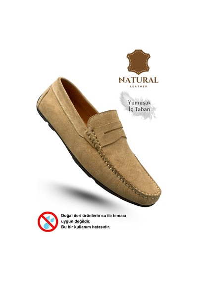 Sermoda Erkek Loafer - Hakiki Deri Rok Loafer Erkek Ayakkabı Süet Bej