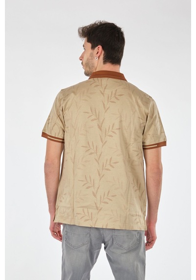 Ecer Erkek Polo Yaka Kısa Kol Tişört - Minimalist Desen - Günlük Stil Bej