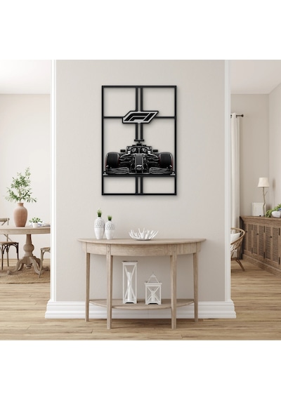 Siyah Formula 1 Yarış Aracı Metal Tablo 34x50 Cm Çok Renkli