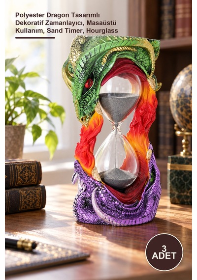 3 Adet Kum Saati Polyester Dragon Tasarımlı Dekoratif Zamanlayıcı, Masaüstü Kullanım, Sand Timer, Hourglass Diğer
