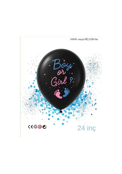 Mucit Home Mavi Pul Boy Or Girl Cinsiyet Belirleme Balonu Siyah Büyük Boy 24 İnç Erkek Bebek İçin