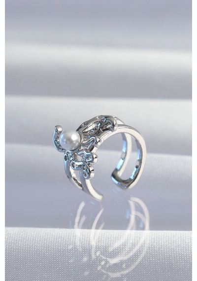 Pirinç Gümüş Renk İncili Ahtapot Earcuff Küpe