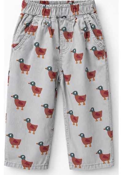 Minigimin Cicileri Ördek Desenli Unisex Çocuk Gabardin Pantolon - Gri