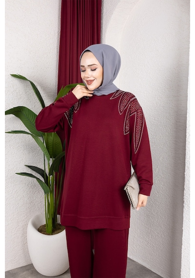 Hira Life Fashion Moda Efsa Kadın Bordo Tesettür Giyim Zarif Taş Detaylı Tunik & Pantolon İkili Takım Bordo Bordo Hira Life Fashion Moda Efsa Kadın Bordo Tesettür Giyim Zarif Taş Detaylı Tunik & Pantolon İkili Takım Bordo Bordo