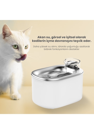 Haustier Wf007l Beyaz , Çelik Üst Tabla , 3.5lt Geniş Bpa İçermez Hazne, Otomatik Kedi Su Sebili,kedi Su Çeşmesi, Su Pınarı