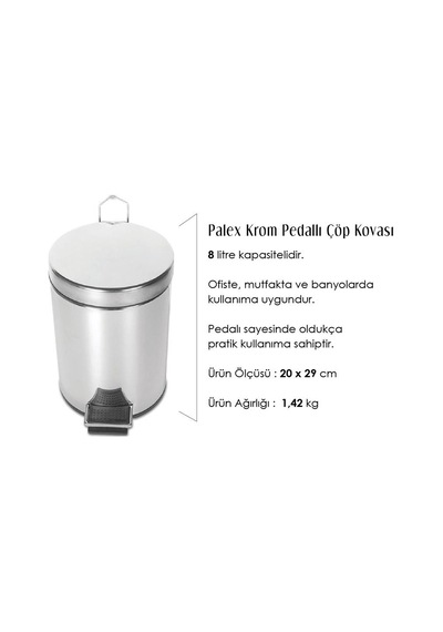 Palex Krom Pedallı Çöp Kovası 8 Litre