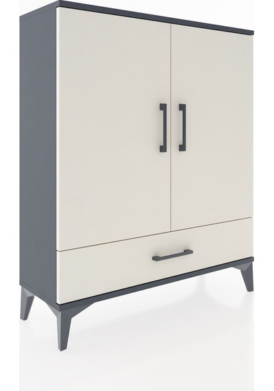 Arges Şifonyer 2 Raflı Tek Çekmeceli 2 Kapaklı 88x30x106 Antrasit-aytaşı Antrasit
