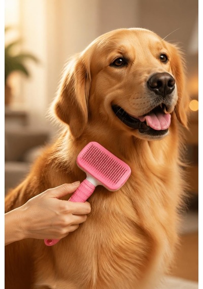 Otomatik Temizlenen Kedi Köpek Tarağı Pembe Kare
