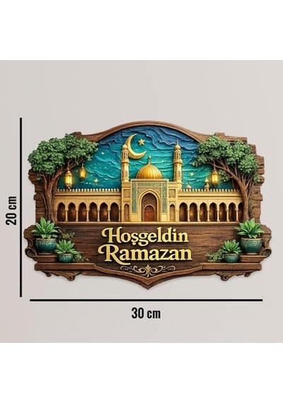 30-27 Cm Hoş Geldin Ramazan Dekorlu Ahşap Kapı Süsü, Ramazan Süsleri, Ramazan Tavan Süsü