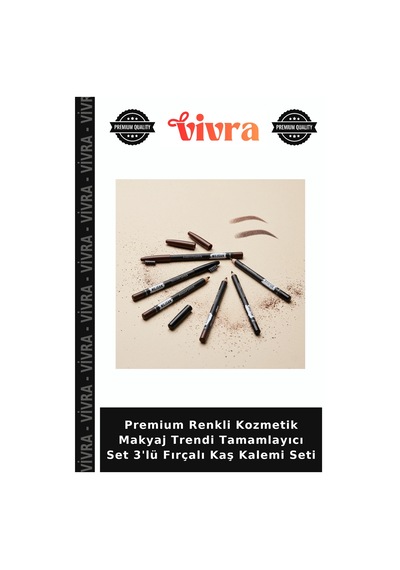 Premium Renkli Kozmetik Makyaj Trendi Tamamlayıcı Set 3'lü Fırçalı Kaş Kalemi Seti Çok Renkli