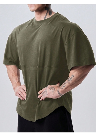 Genius Store Genius Erkek Spor Tişört Oversize Fitness & Gym Antrenman Tişörtü Haki