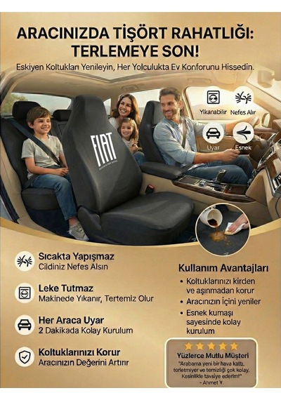 Fiat Doblo İle Uyumlu Oto Koltuk Kılıfı Araç İçi Kullanım Siyah