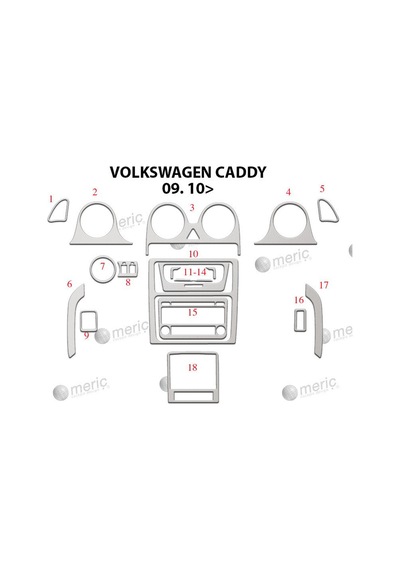 Volkswagen Caddy Torpido Kaplama 2010 18 Parça Alüminyum