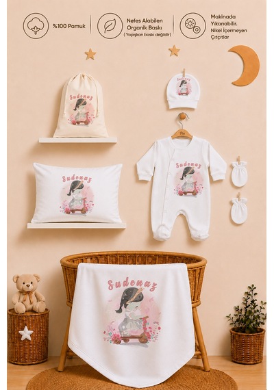 Pia Baby Kız Bebek İsimli %100 Pamuk Hastane Çıkışı 6 Parça Tulum Şapka Eldiven Hediye Seti 2094tybkyx Krem
