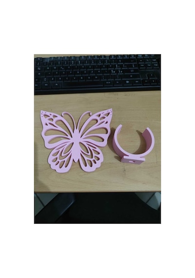 Lüks Dekoratif Kelebekli Perde Bağı - 3d Tasarım Fon Perde Tutucu Kelepçe 2 Adet Pembe