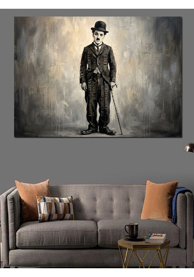 Charlie Chaplin Siyah Beyaz Portre Dekoratif Kanvas - Mdf Ahşap Tablo