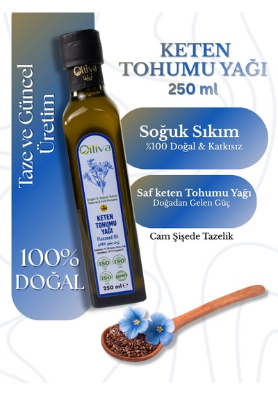 %100 Doğal Keten Tohumu Yağı 250 Ml Soğuk Sıkım Cam Şişe
