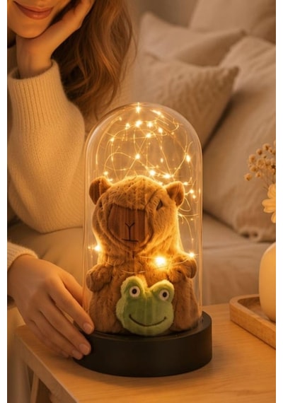 Led Işıklı Fanus İçinde Peluş Kapibara Kar Küresi Capybara Figürü Fanus Sevgiliye Arkadaşa Kıza Hediye