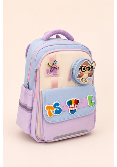 Ccs Kids Kız Çocuk İlkokul Okul Çantası 3'lü Set Beslenme Çantası Kalemlik Ortopedik Çok Gözlü Lila