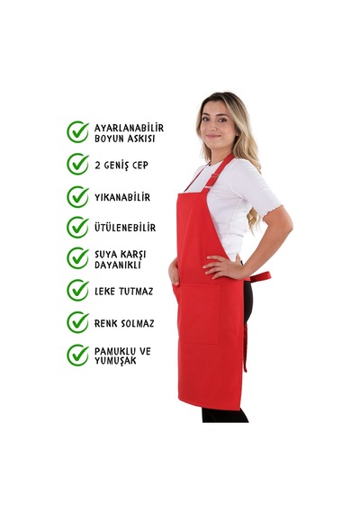 Sevilya Simple Ayar Askılı Mutfak Önlüğü Kırmızı