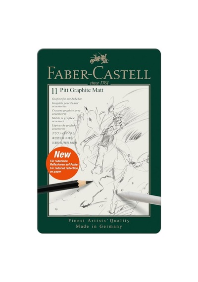 Faber-castell Pitt Matt Dereceli Kalem Seti, 11 Parça, Ultra Mat Siyah Ton, 14b Kalem, Geçiş Kalemi, Kalemtıraş Ve Genel