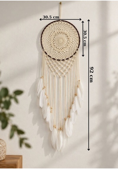 Motifli Düş Kapanı Rüya Kapanı Dream Catcher Beyaz Tüylü Bohem Duvar Süsü Bohem El Yapımı Düş Kapanı