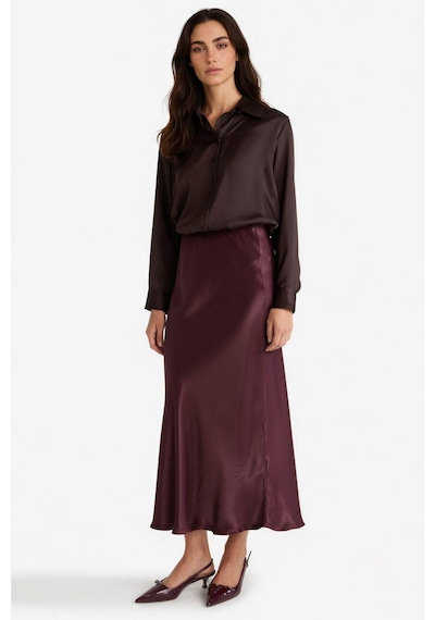 Defacto A Kesim Normal Bel Saten Midi Bordo Kadın Etek B1867ax/br234 Bordo