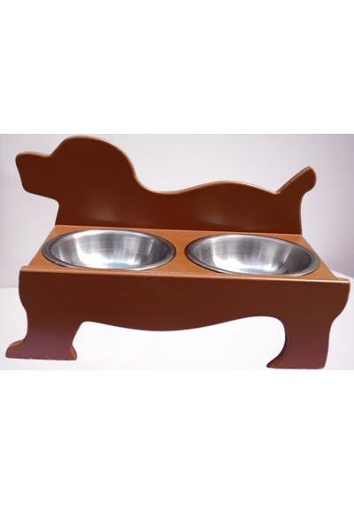 Hobi Erc Model 90374 Köpek Mama Ve Su Kabı Seti Mdf Ceviz Renk Paslanmaz Tabak