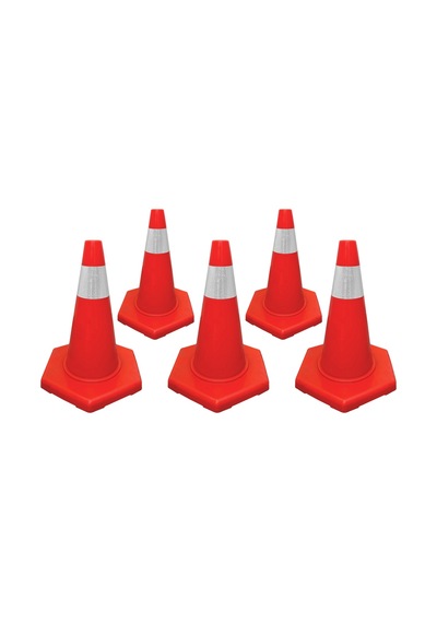 5'li Pvc Trafik Konisi Seti 50 Cm Tek Reflektifli Trafik Dubası-3633