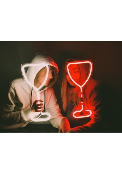 Kırmızı Proje Neon Led Aydınlatma Kadeh Gece Lambası Renkli