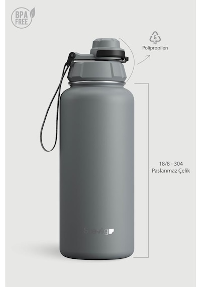 Stevig 1 Hand Leak-proof Sızdırmaz Çelik Termos 1000 Ml Grey St-214 Gri