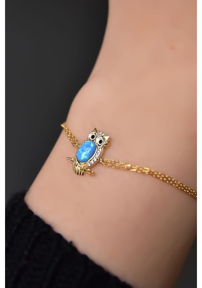 Papatya Silver 925 Ayar Gümüş Gold Kaplama Mavi Opal Baykuş Bileklik