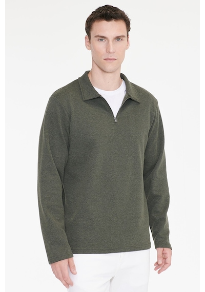 Ac&Co / Altınyıldız Classics Erkek Hakı Pamuklu Standart Fit Normal Kesim Polo Yaka Sweatshirt Haki