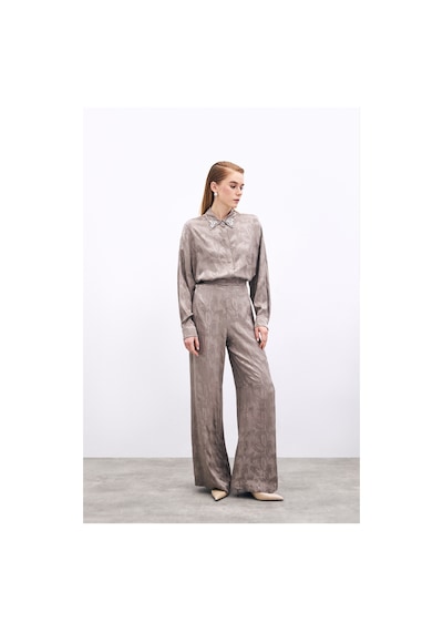 Sateen Jakarlı Salaş Pantolon - Vizon