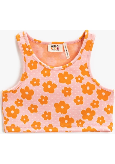 Koton Atlet Crop Çiçekli Kolsuz Yuvarlak Yaka Dar Kalıp Pembe Desenli 3skg30003ak 3SKG30003AK2D7 Pembe