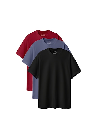 Velvoria Unisex Oversize Basic 3'lü Bordo Antrasit Siyah Renk T-shirt Çok Renkli15