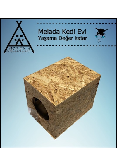 Melada Kedi Evi Dış Ortam Uygun Ahşap Kedi Evi Osb 34x32x26 Cm