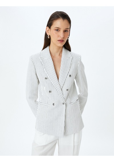 Koton Düğmeli Cepli Kruvaze Çizgili Blazer Ceket Lacivert Çizgili 5sak50019uw Çok Renkli Koton Düğmeli Cepli Kruvaze Çizgili Blazer Ceket Lacivert Çizgili 5sak50019uw Çok Renkli