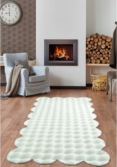 Raschel Carpet Lazer Kesim Beyaz Yumuşak Bubble Kaymaz Özel Taban Peluş Halı Yolluk Beyaz
