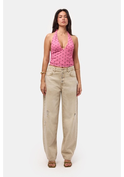 Kadın Kahve 12s6-76 Loose Baggy Fit Denim Jean